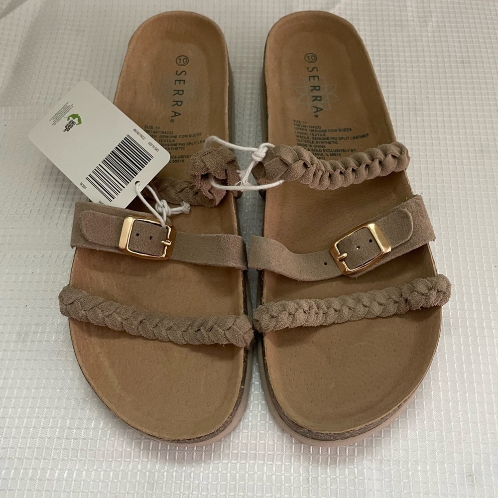 Serra Taupe Braided Buckle Slide Sandals